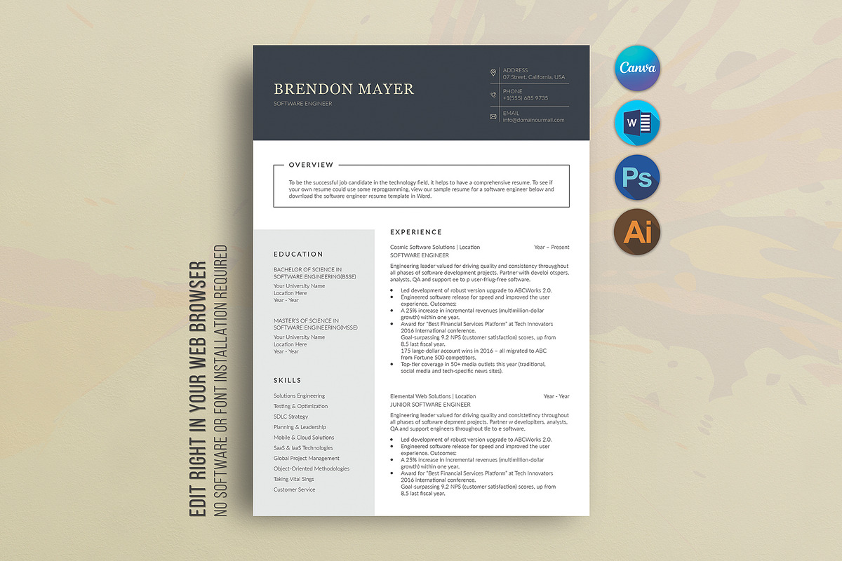 Canva Resume Template, a Resume Template by DesignDevisers (Photo 1 of 10)