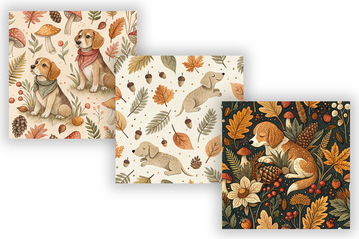 Autumn Dog Woodland Digital Paper, a Pattern Graphic by FloridPrintables (Photo 4 of 9)