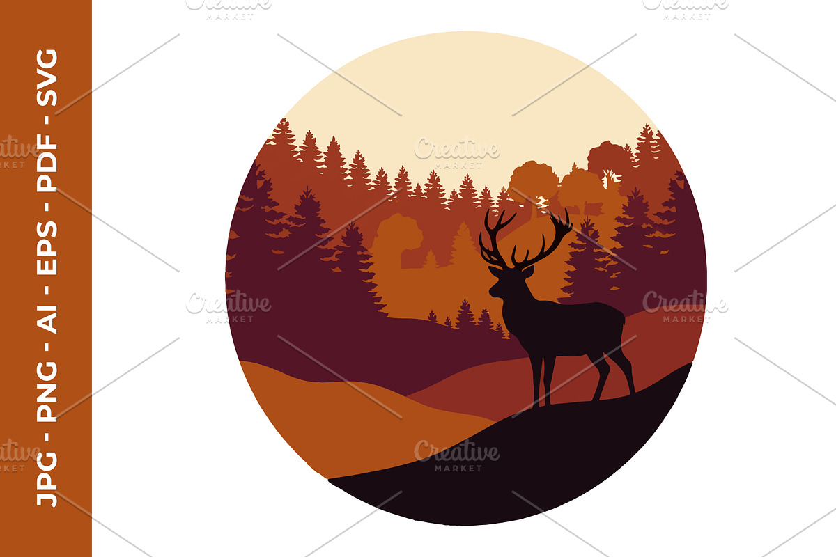 Deer Silhouette and Autumn Scenery, a Decorative Illustration by nandinigraphics (Photo 1 of 3)