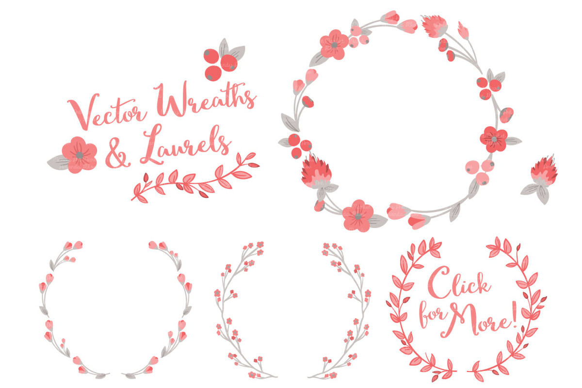 Coral and Grey Vector Flower Wreaths, an Illustration by Amanda Ilkov (Photo 3 of 3)