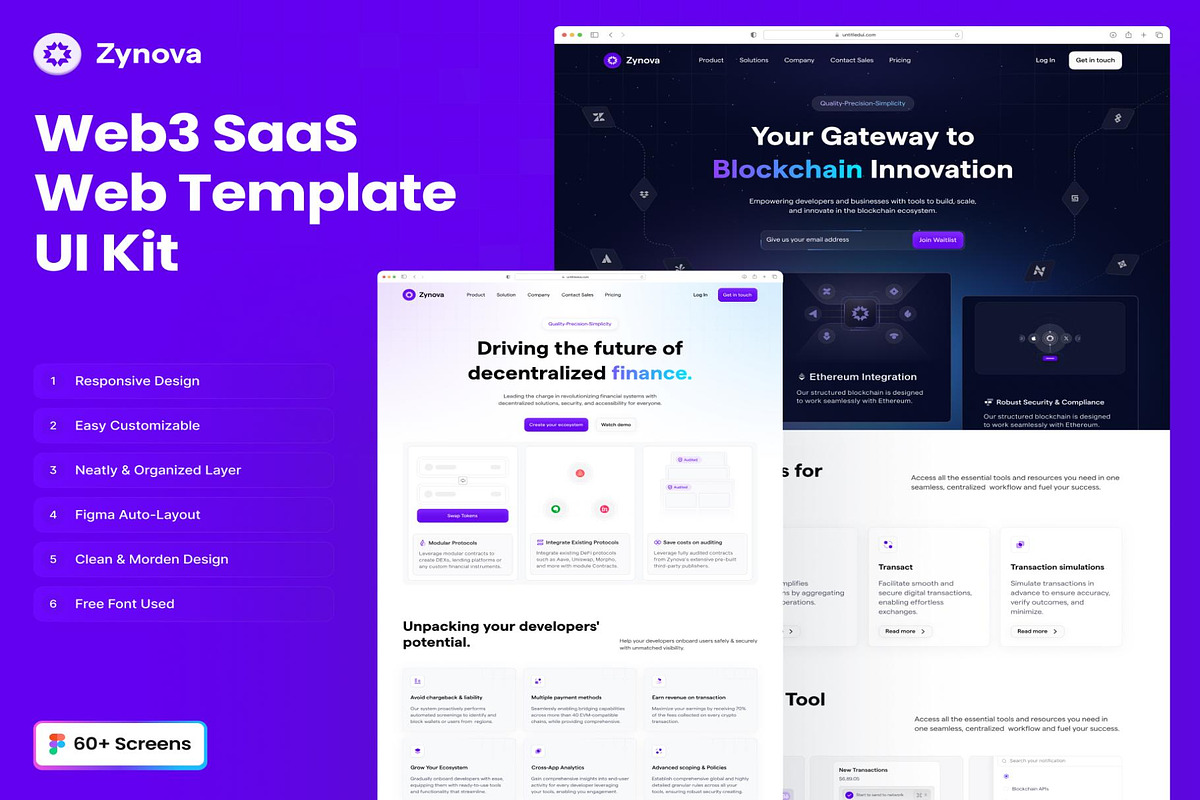 Zynova - Web3 SaaS Web Template UI, an UI Kit Template by Lumina_ui_ux202 (Photo 1 of 7)