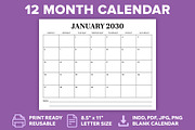 2030 8.5 x 11 Inch Calendar Template, a Stationery Template by Running With Foxes (Thumbnail 1 of 5)