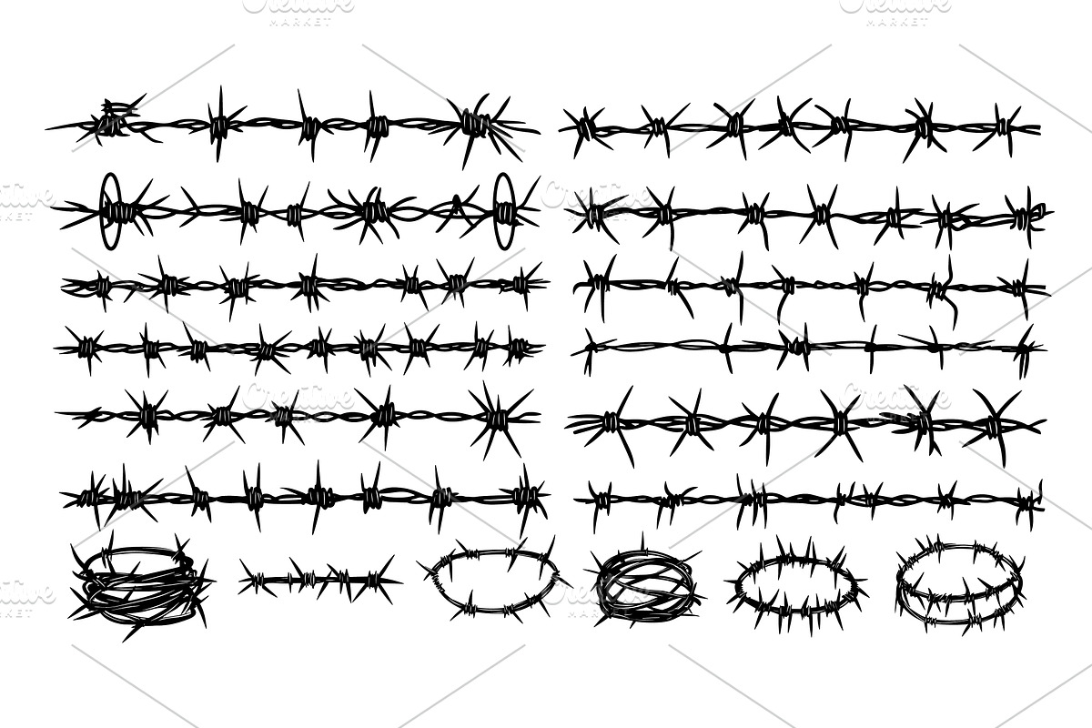 Spiked barbed wires black vector set, an Illustration by Valerie Bodnar