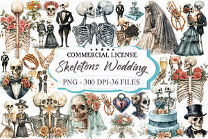 Halloween Skeletons Wedding Clipart, an Illustration by designcity5