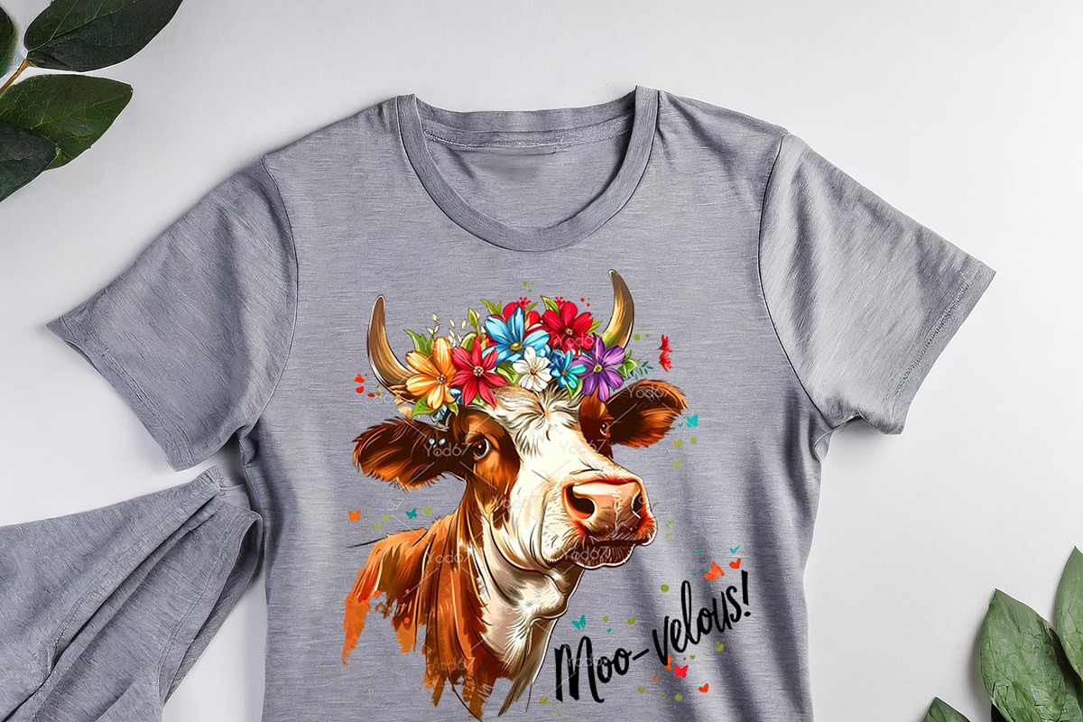 Colorful cow wearing a flower crown., an Animal Illustration by yod67 (Photo 5 of 8)
