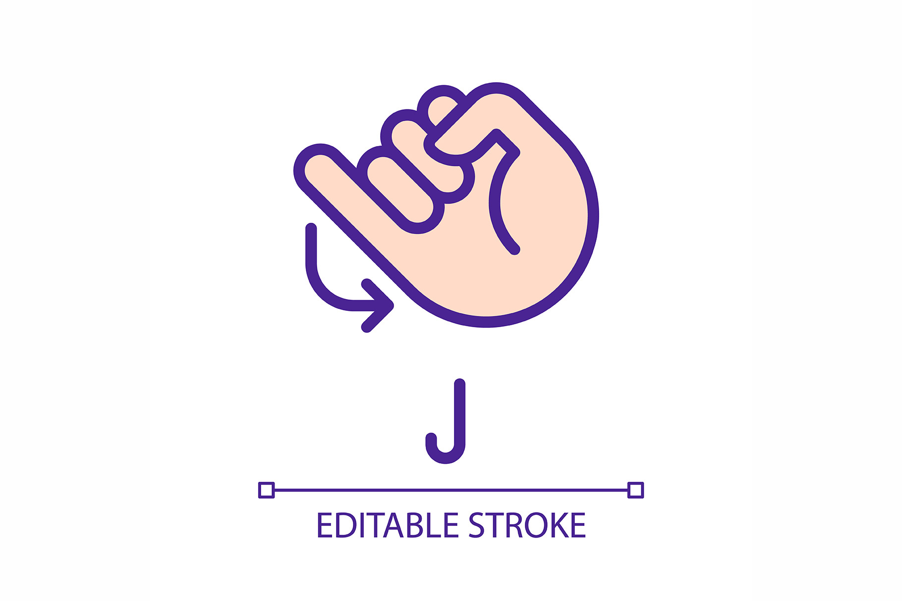 Letter J sign in ASL pixel perfect R, an Outline Icon by IMG Visuals