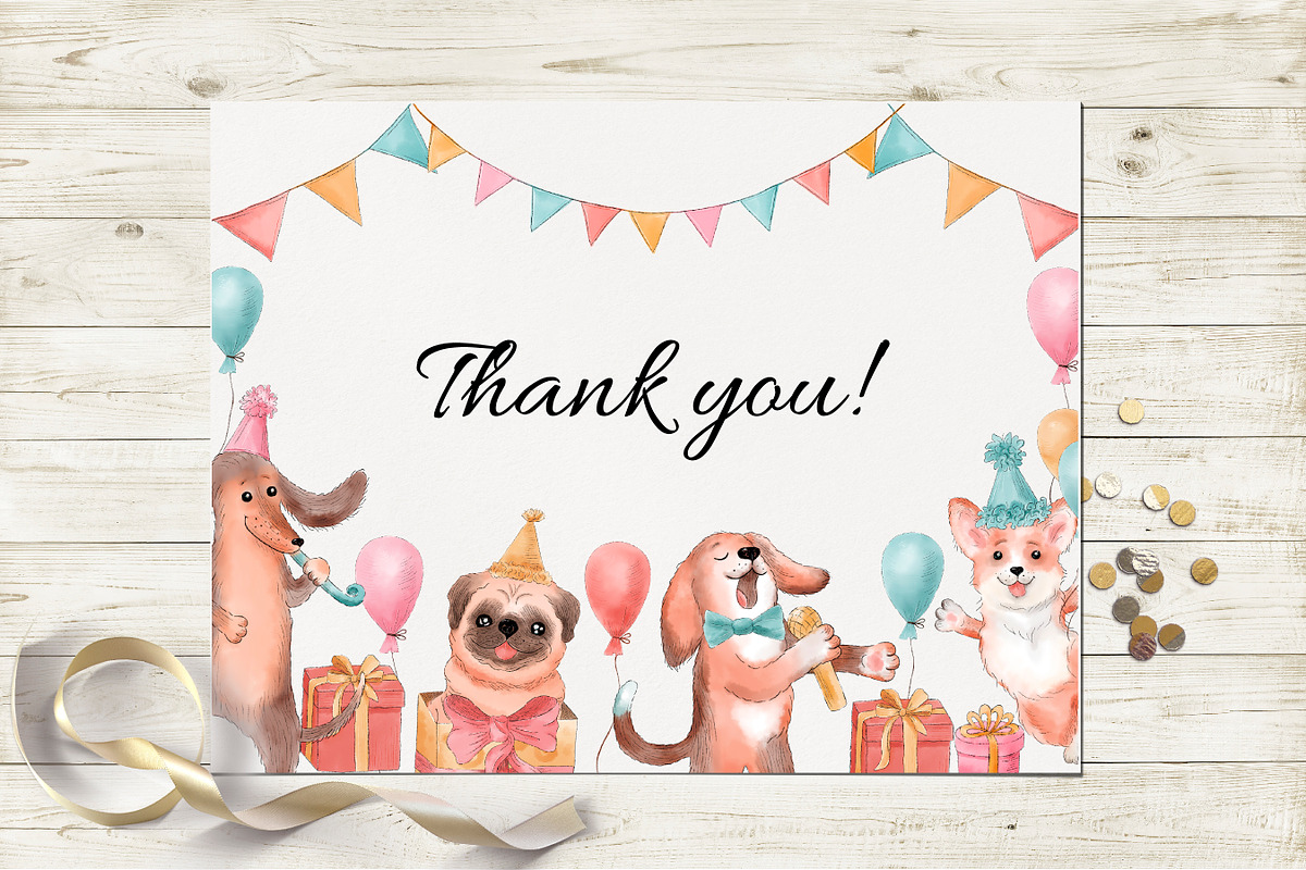 Birthday party. Watercolor dogs., an Animal Illustration by VaraNa Art (Photo 14 of 14)
