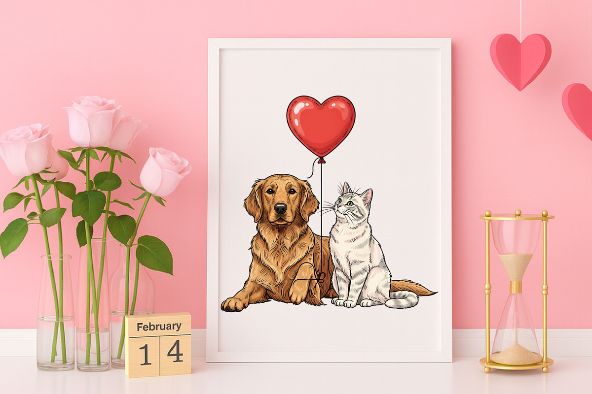 Dog and Cat Valentine PNG, an Illustration by Canvas Craft (Photo 6 of 6)