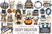 Watercolor Creepy Halloween Clipart, an Illustration by OK Design (Thumbnail 1 of 5)