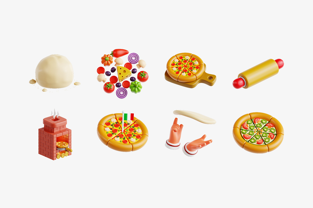 Italian Pizza 3D Icon Set, a Food & Drink 3D Model by Eklip Studio (Photo 3 of 3)