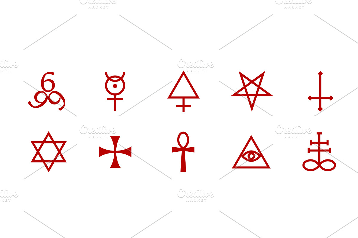 Pentagram icon with red accents for, an Illustration by skripnikbb