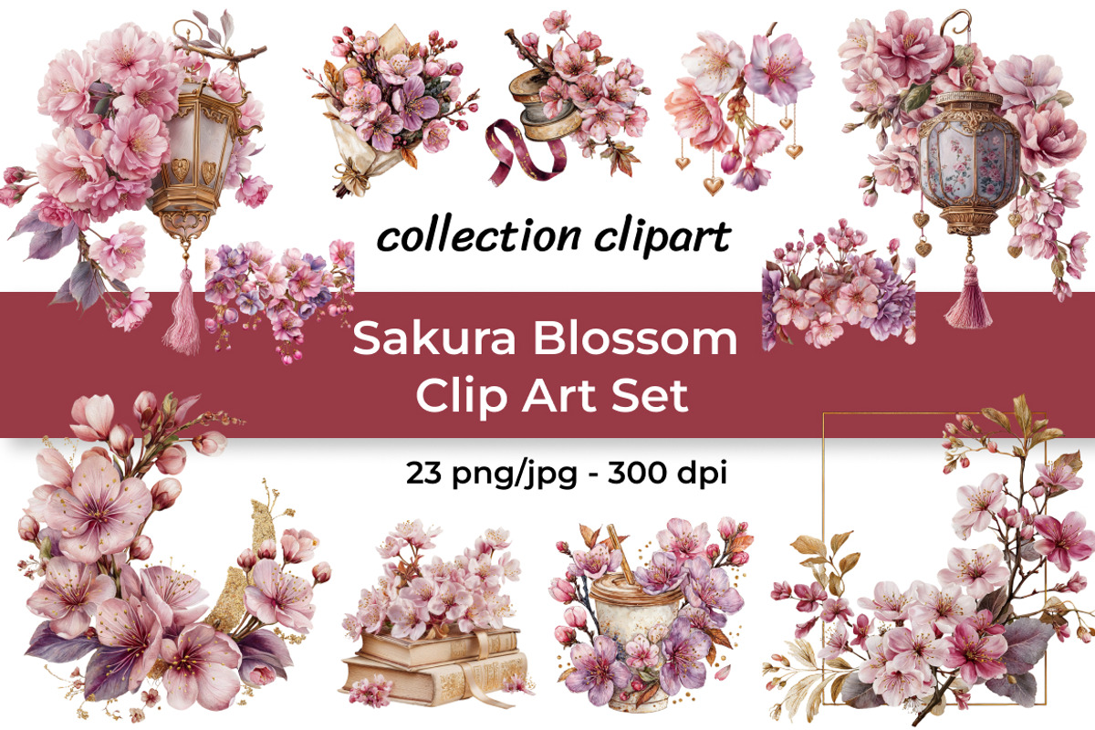 Sakura Blossom Clipart Set, a Decorative Illustration by InkyQueenArt (Photo 1 of 7)