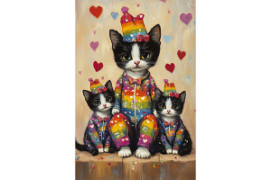 Rainbow Texudo Cat in Party Pajamas, an Animal Illustration by Art Paradise Studios