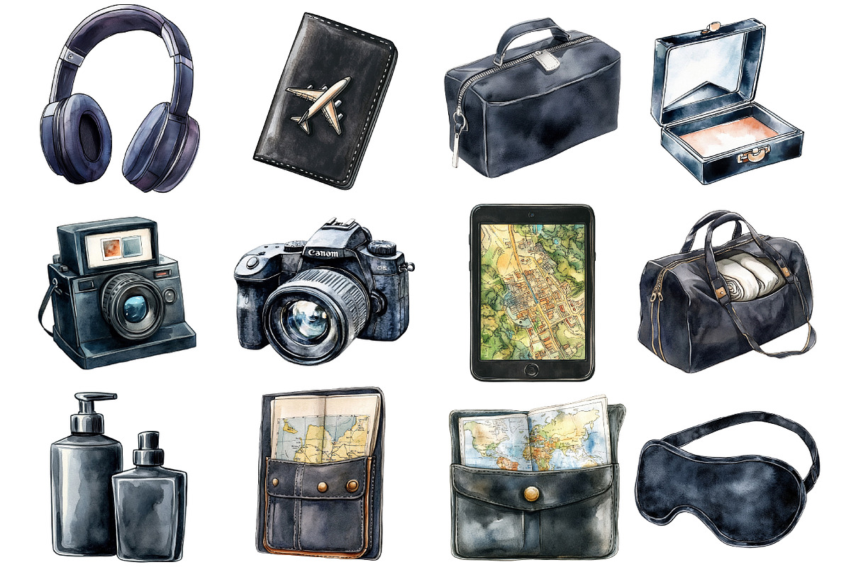 Black Travel Essentials PNG, an Illustration by SinaCreation (Photo 2 of 4)