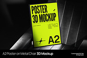 A2 Poster On Metal Chair 3D Mockup, an Advertising Mockup by graphicook (Thumbnail 1 of 4)