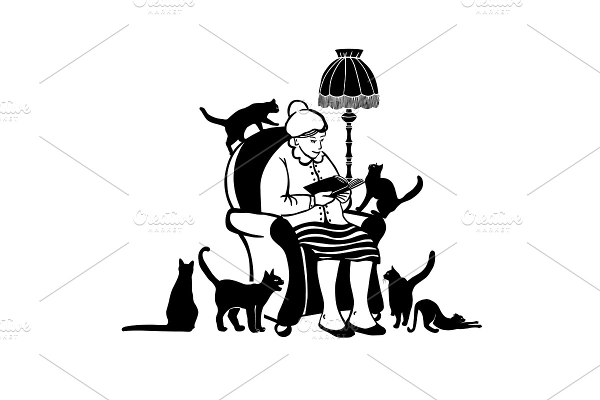 Senior woman sits on the couch and, a Person Illustration by Nenahliadava Design