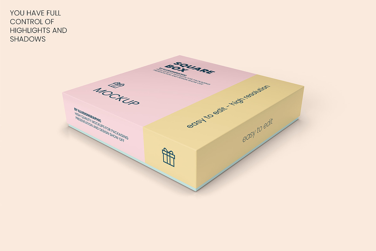 Square Box with Lid Mockups 10 Views, a Packaging Mockup by Illusiongraphic (Photo 2 of 21)