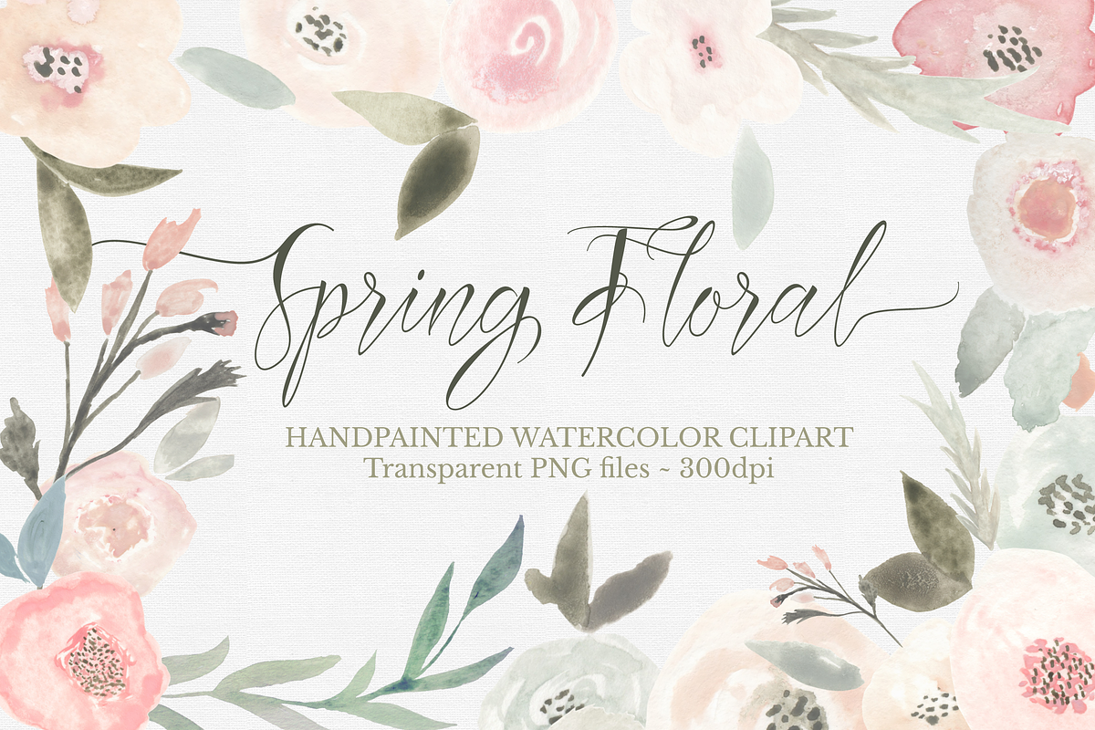 Spring Floral Watercolor Clipart Set, an Illustration by The Autumn Rabbit Ltd (Photo 1 of 2)