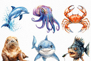 Watercolor Ocean Animals Clipart, an Illustration by Craft Nest (Thumbnail 4 of 6)