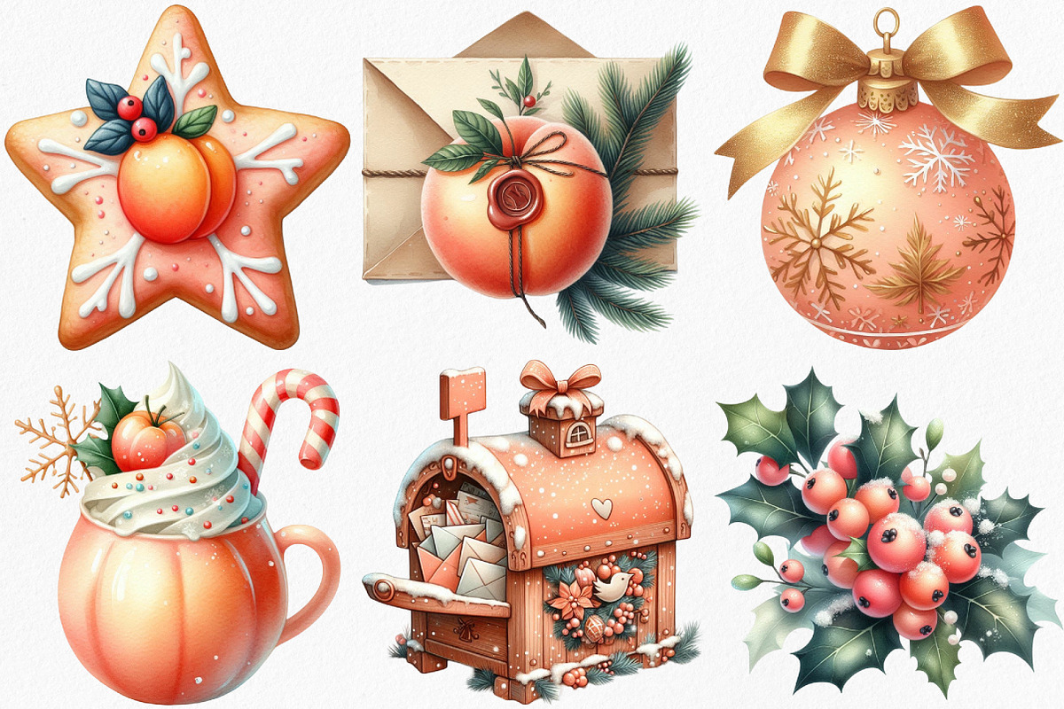 Watercolor Peach Colored Christmas, an Illustration by Canvas Craft (Photo 3 of 7)