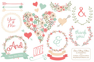 Vector Mint & Coral Vintage Flowers, an Illustration by Amanda Ilkov