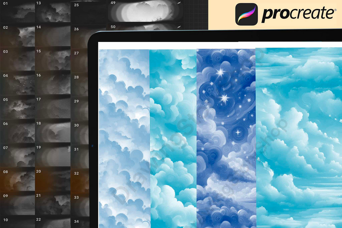 100Cloud Procreate brush,sky texture, a Brush Add-On by DrawingStoryShop