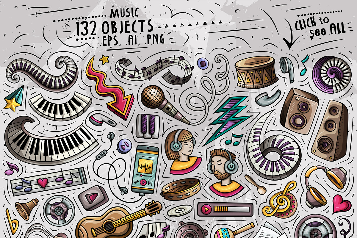Music Cartoon Objects Set, a Decorative Illustration by BALABOLKA (Photo 2 of 3)