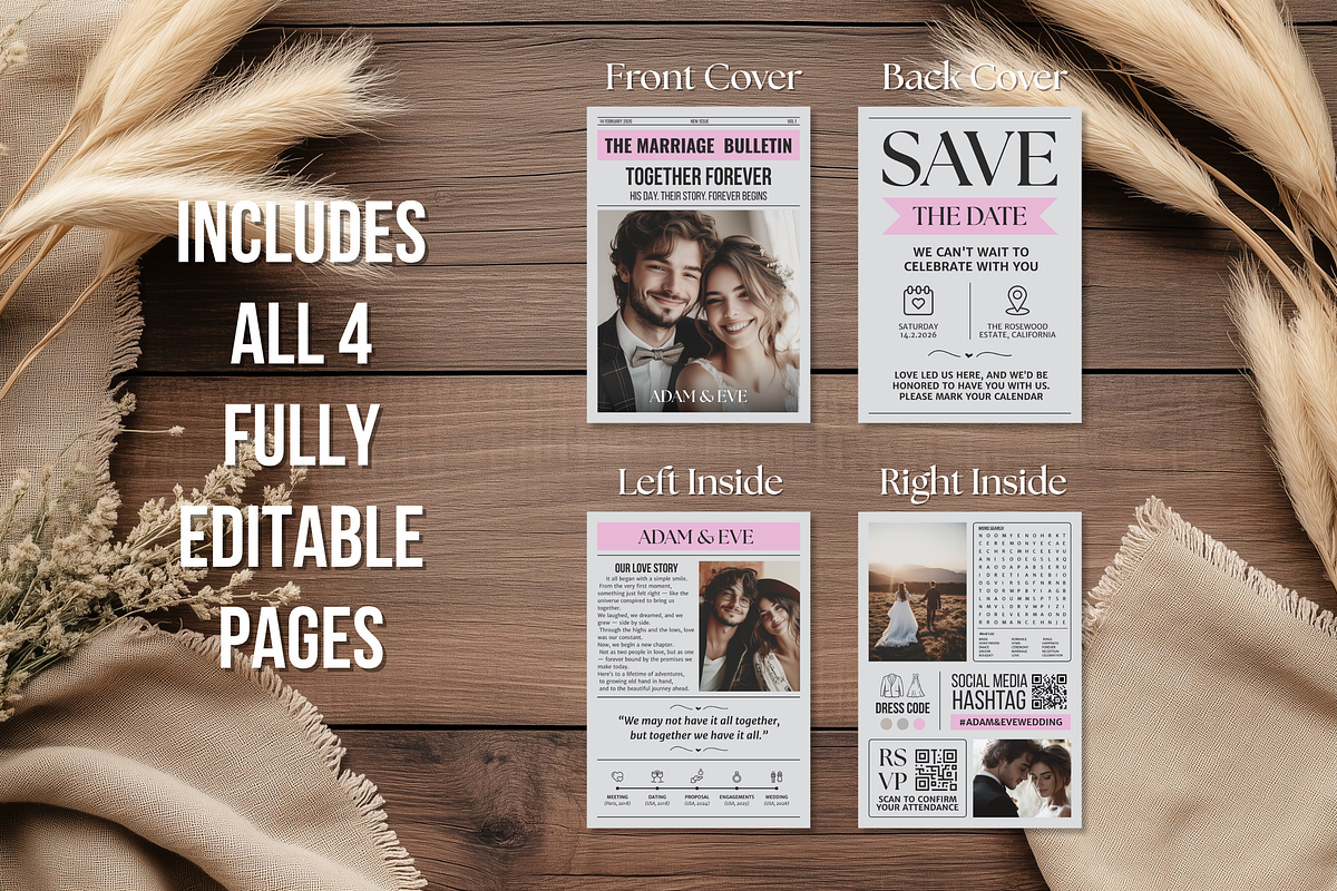 Newspaper Wedding Template, an Invitation Template by ZoloDesignHub (Photo 3 of 10)