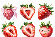 Watercolor Sweet Strawberry Clipart, an Illustration by Craft Nest (Thumbnail 3 of 6)