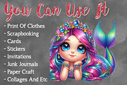 Watercolor Cute Mermaid Clipart, a Seasonal Illustration by Craft Nest (Thumbnail 5 of 5)