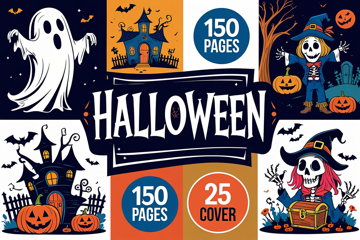 Halloween Coloring Book Set Pack, an Illustration by Creativeshirt (Photo 1 of 19)
