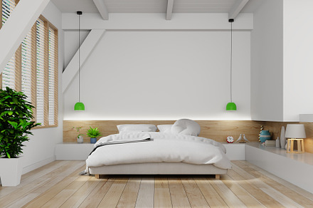 Bright and cozy modern bedroom featuring 3d, 3d rendering, and apartment, an Architecture Photo by vanitjan