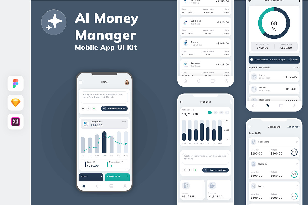 AI Money Manager Mobile App UI Kit, an UI Kit Template by uicube (Photo 2 of 2)