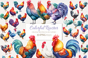Rooster Watercolor Clipart 33 PNG, an Animal Illustration by EleSArtDesign (Thumbnail 1 of 4)
