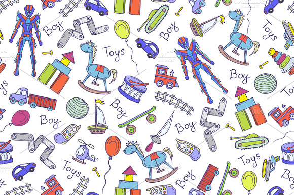 Pattern with hand drawn toys for boy preview 2