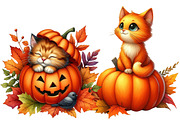 Watercolor Autumn Cat Clipart, an Animal Illustration by cherrydesign (Thumbnail 4 of 4)