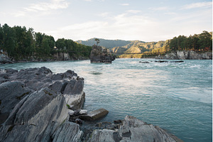 Fast mountain river Katun, a Nature Photo by Jan Jack Russo Media