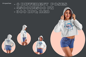 8 Women Crop Top Hoodie Mockups