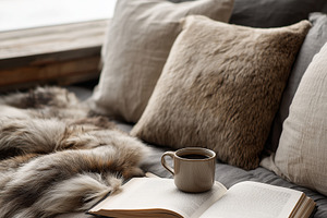 Cozy winter scene with a cup of, an Architecture Photo by MistyDay