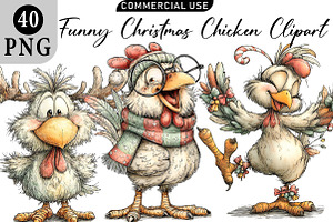 Funny Christmas Chicken Clipart, an Illustration by Daily.Designs
