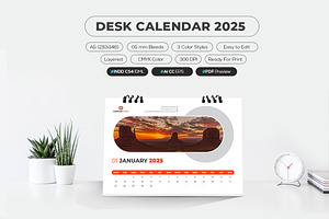 A5 Desk Calendar 2025, a Stationery Template by MstArtwork