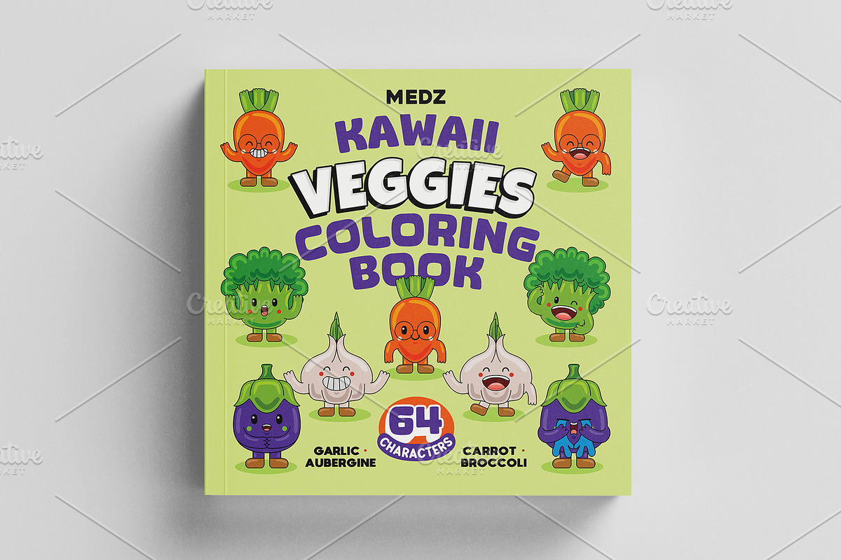 Kawaii Veggies Coloring Book 01, an Education Illustration by MEDZ (Photo 1 of 3)