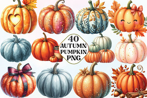Watercolor Autumn Pumpkin Clipart, an Illustration by CraftArtStudio