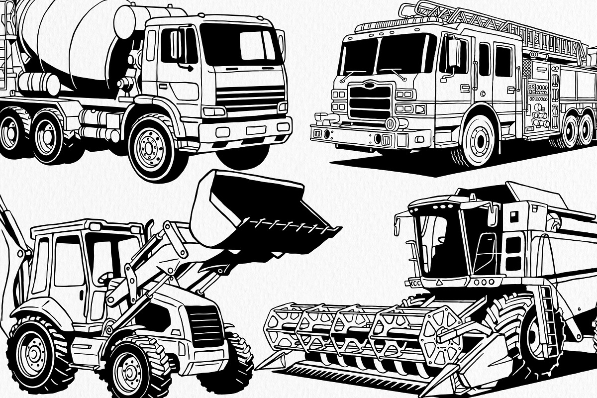 Heavy Vehicle Hand-Drawn Vector, a Transportation Illustration by Tekuni (Photo 2 of 9)