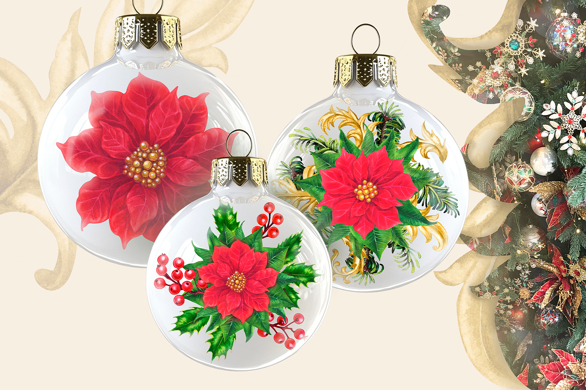 Red Poinsettia, Christmas watercolor, an Illustration by EL_SUHOVA (Photo 6 of 18)