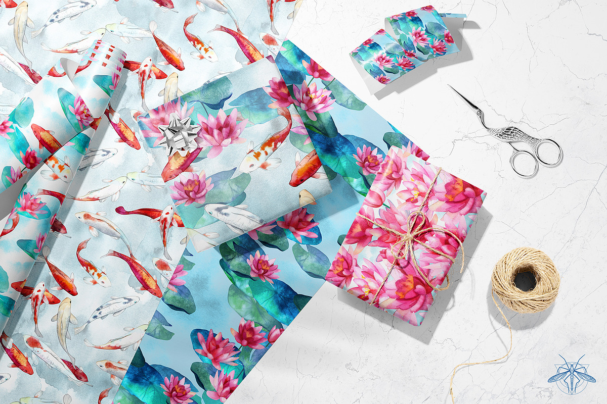 Lily Pond | Watercolor Koi Fish set, a Pattern Graphic by Tanya Vollar (Photo 2 of 10)