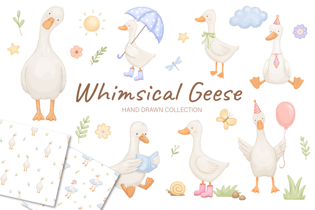 Cute goose illustrations and pattern, an Animal Illustration by ElenaPlatovaArt (Photo 1 of 20)