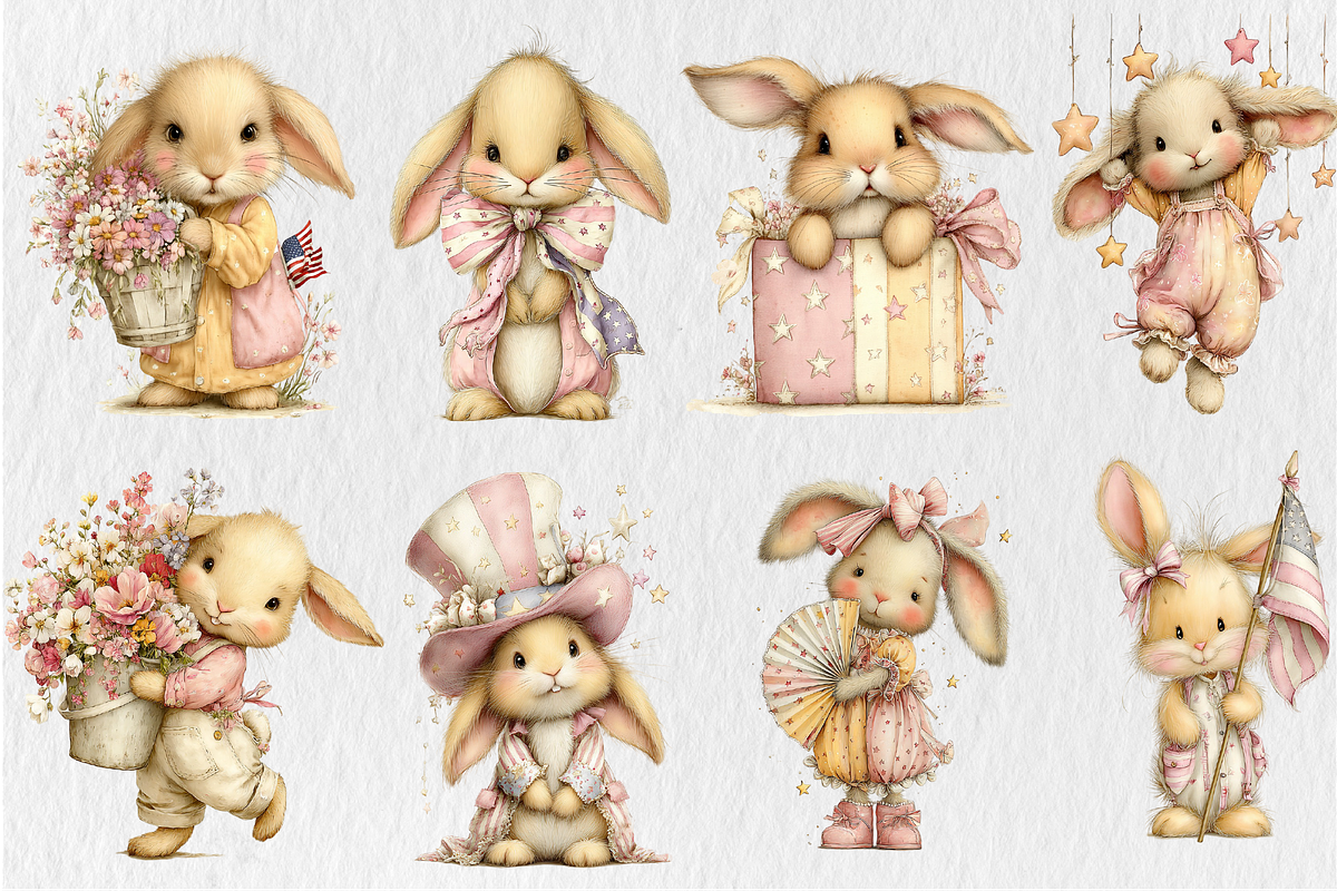 Whimsical 4th Of July Bunny Clipart, a Seasonal Illustration by Rose Art (Photo 2 of 6)