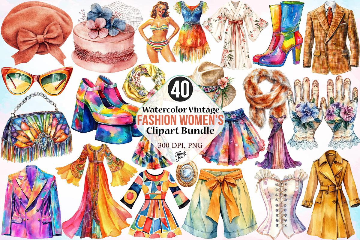 Vintage Fashion Women's Clipart PNG, a Seasonal Illustration by Canvas Craft (Photo 1 of 3)