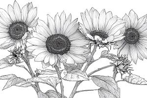 Sunflowers in detailed line art, a Photo by Pavel_design